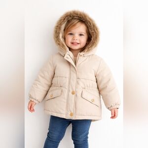 OshKosh B'gosh Cream Kids Raincoat with Faux Fur Hood